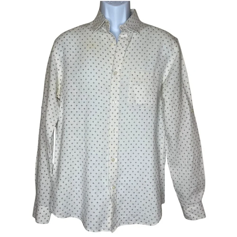 BANANA REPUBLIC Linen Slim Fit Geometric Print Shirt Medium Eclectic Grandpacore